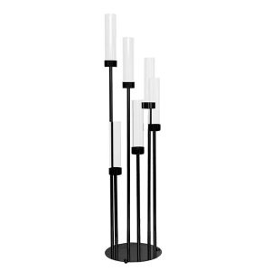 Metal Spiral Candelabra 6 Glass Candle Holder Black