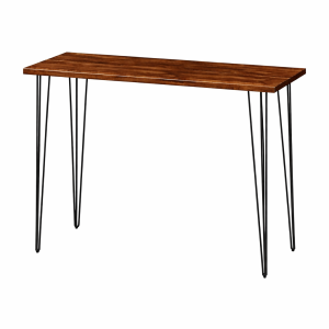 Walnut timber bar leaner table with black hairpin legs