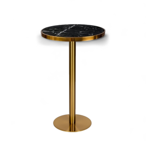 Gold bar table with black marble table top
