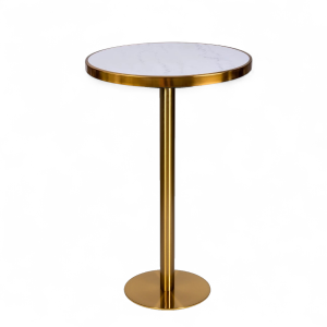 Gold bar table with white marble top